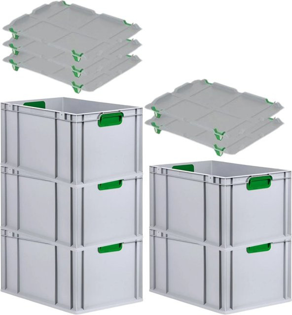 PROREGAL Spar Set 5x Eurobox Nextgen Color mit Auflagedeckel und Schiebeschnappverschlüssen, Farbe Grün, H x B x T: 32 x 40 x 60 cm - Bild 1