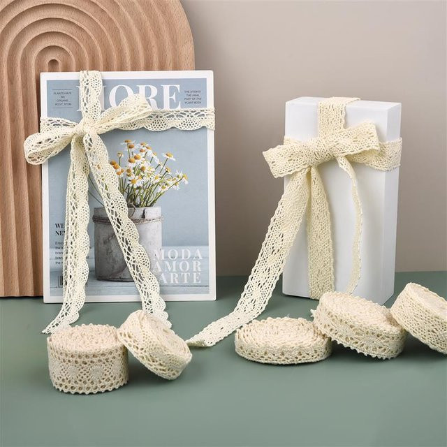 Baumwoll-Spitzenband in Beige für Nähen und DIY-Projekte, 5 Yards Länge - Bild 1