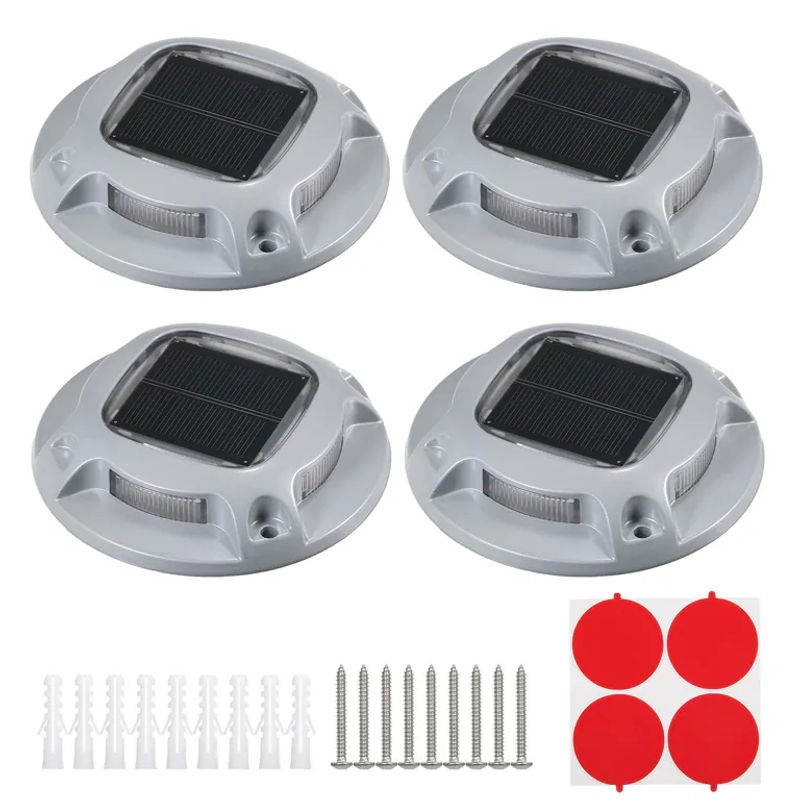 TOMTOP JMS 4er Set Solar Bodenleuchten mit 8 LEDs, IP68 Wasserdicht, Silber, Aluminiumlegierung für Außenbereich und Auffahrt - Bild 5