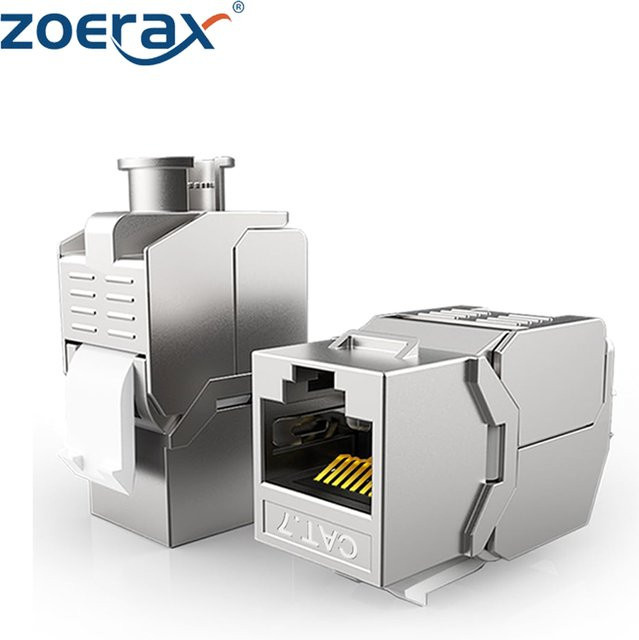 ZOERAX 6er Set RJ45 Keystone-Module Cat7 Cat6A in Silber, werkzeuglose Zinklegierungs-Adapter-Koppler für 22 bis 26 AWG Ethernet LAN - Bild 1