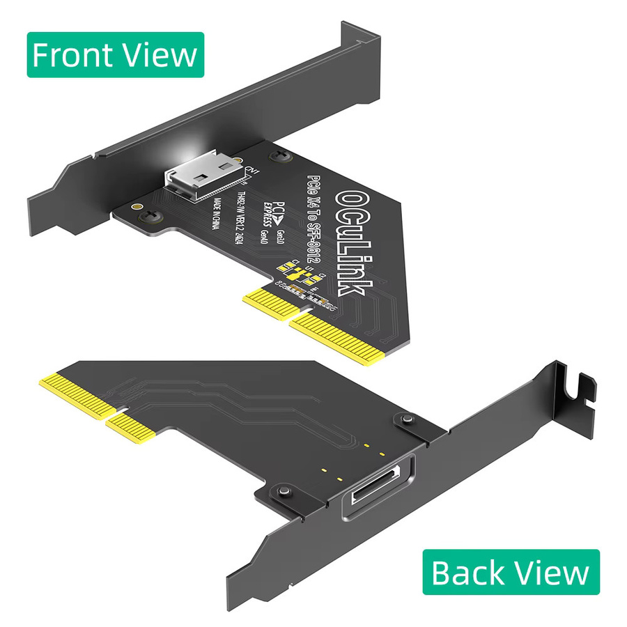 TISHRIC PCIe 4.0 X1 X4 zu Oculink SFF 8611/8612 Riser Adapterkarte für PCI Express 1X 4X zu PCI-E SSD Konvertierung mit langer Profilhalterung, Schwarz - Bild 4