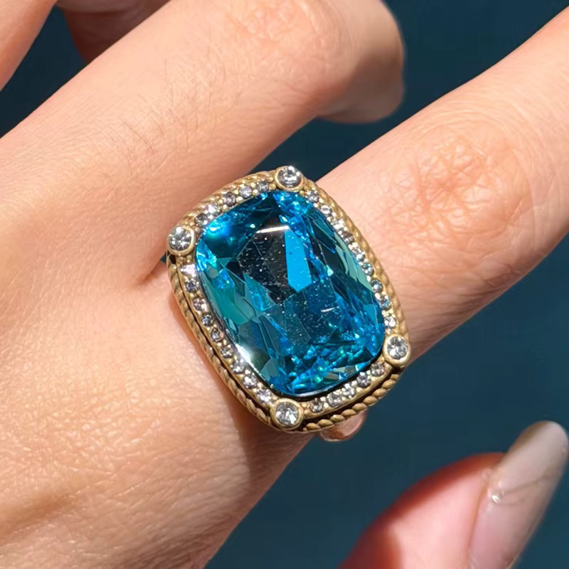 Icareu Ring, blauer Kristall, Gold, Damen, Vintage - Bild 3