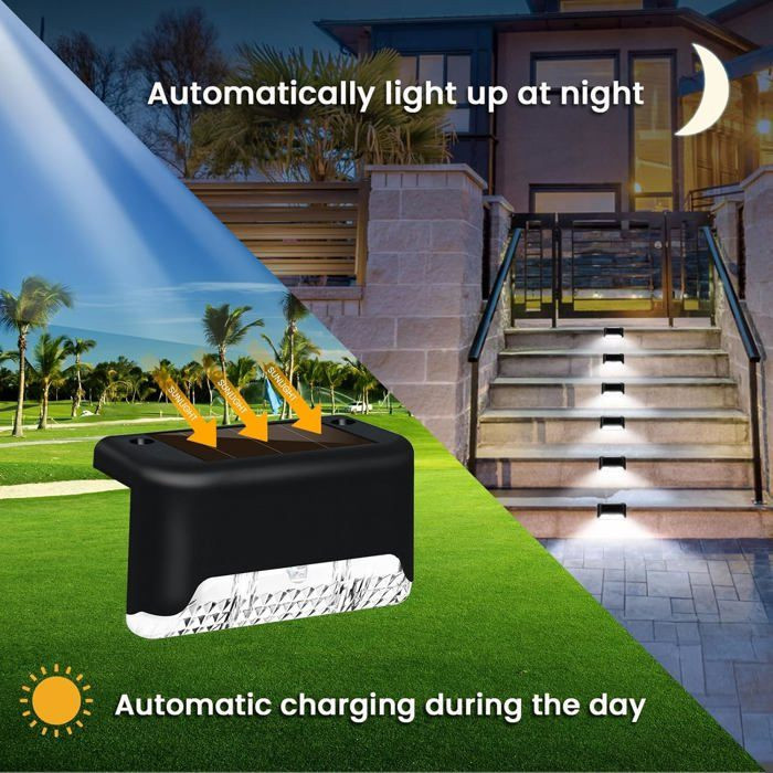 RisingFF Set mit 8 LED-Solarleuchten für den Außenbereich in Schwarz mit kühlem weißem Licht für Terrasse und Treppen - Bild 2