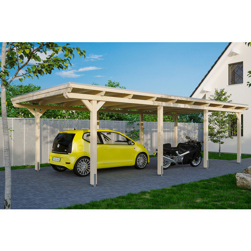 Skan Holz Einzelcarport Emsland Flachdach in Beige mit Regenrinne und Pfostenankern B/T: 404 x 846 cm - Bild 4