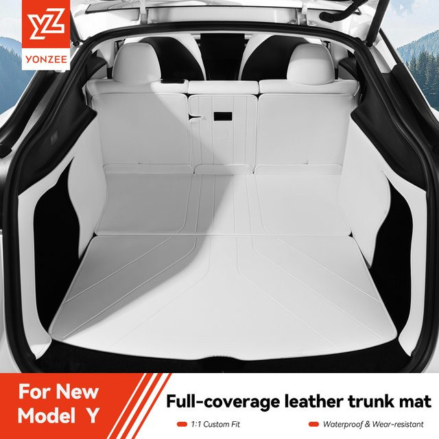 YZ Kofferraummatte aus Leder für Tesla Model Y Juniper 2021-2026, wasserdichte und rutschfeste Bodenmatte in Weiß - Bild 1