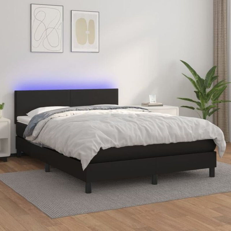Vidaxl Boxspringbett mit Matratze aus Kunstleder in Schwarz, B/T/H: 140 x 200 cm - Bild 1