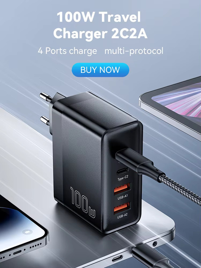 Essager 100 W GaN USB Typ C Ladegerät mit PD Schnellladung, Schwarz, US/KR Stecker für Laptop, MacBook, iPhone und Samsung - Bild 6