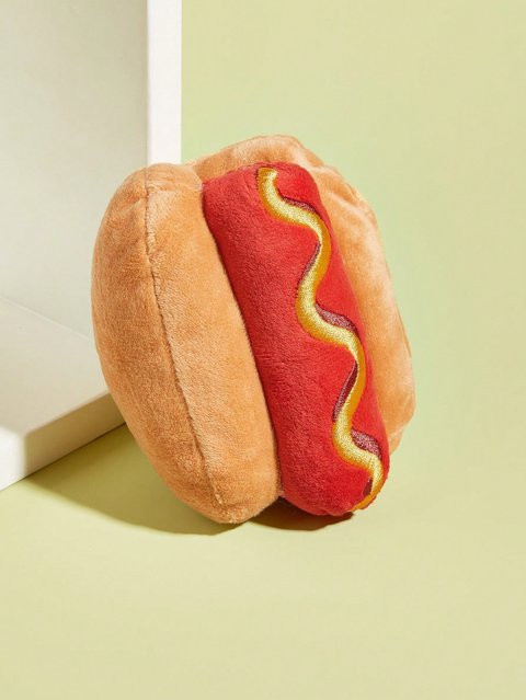Hot Dog Design Haustier Schleifen Zähne Quietschendes Plüschtier, 1-teiliges Set - Bild 1