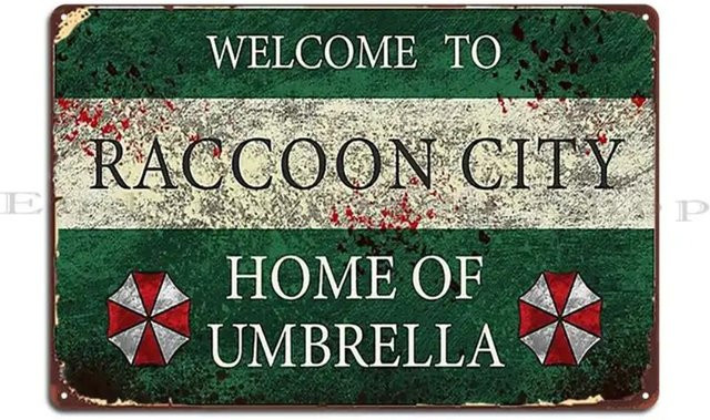 Vintage Metallschild Willkommen in Raccoon City Wanddekoration Mehrfarbig B: 20 cm, H: 20 cm, T: 1 cm - Bild 1