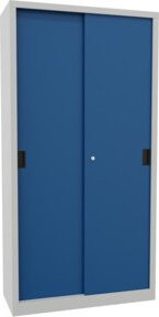 Pavoy Schiebetürenschrank aus verzinktem Stahl mit 4 Böden, Farben: Grau und Blau, B/T/H: 195 x 100 x 40 cm - Bild 1