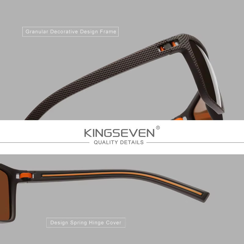 Kiingseve Sportsonnenbrille, Herren, Vollrand, rechteckig, TR90, schwarz, polarisiert, verspiegelt - Bild 3