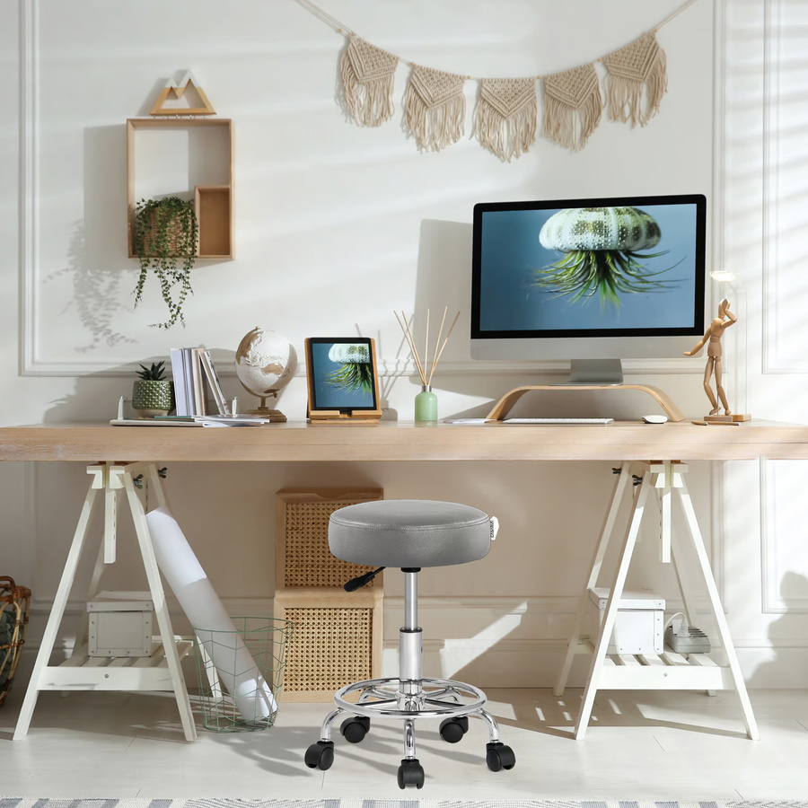 Casaria Rollhocker aus Kunstleder in Grau mit Fußablage und Rollen für das Büro - Bild 2