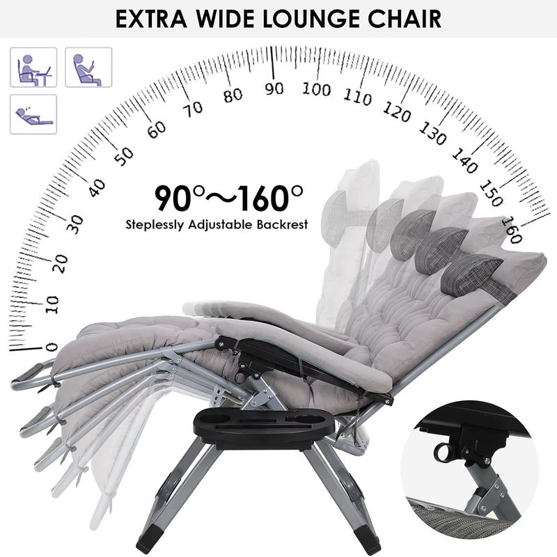 AuAg Zero-Gravity-Loungesessel in Übergröße mit grauem Baumwollkissen für Garten und Terrasse - Bild 3