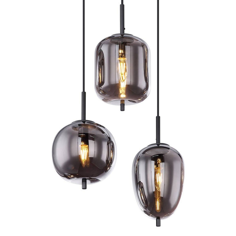 GLOBO Pendelleuchte Blacky in Schwarz mit Rauchglas und Metall, Industrial-Stil, E14, B/H/T: 34 x 120 x 80 cm - Bild 3