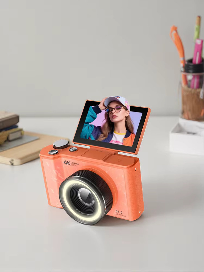 W&O 4K Vlogging-Kamera mit 180 Grad Klappbildschirm, Ringlicht und Beauty-Modus in Schwarz inklusive 32G SD-Karte - Bild 7