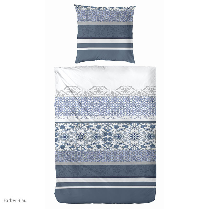 Prinz Bettwäsche Ornament aus Mako-Satin mit floralem Design in Blau und Lila, B/H: 135 x 200 cm - Bild 1