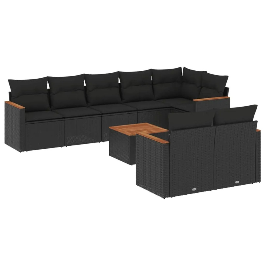 vidaXL 9-tlg. Garten-Sofagarnitur in L-Form aus schwarzem Poly-Rattan mit Kissen und pulverbeschichtetem Stahlgestell - Bild 2