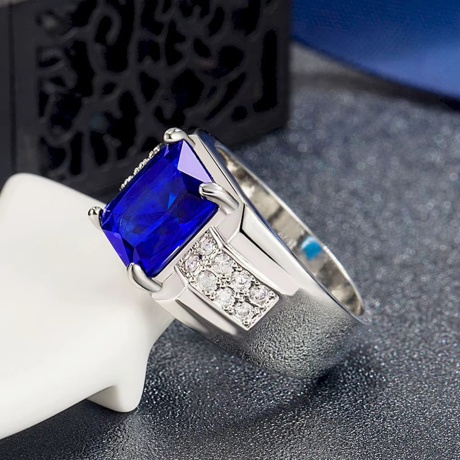 Ring CXQNEWA, Kupfer, Platin überzogen, Zirkonia, Herren - Bild 1
