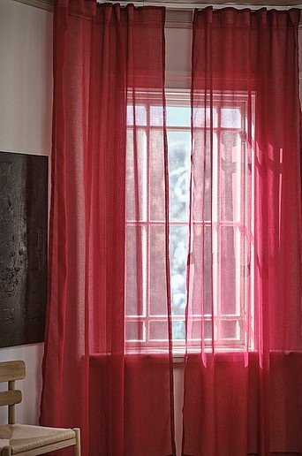 Jotex CORINNE Voile-Gardine im 2er-Pack, Rot, halbtransparent, Baumwolle, Breite: 140 cm - Bild 1