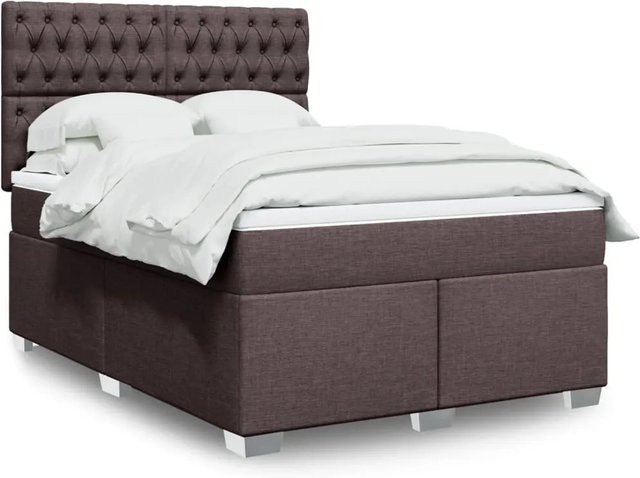 vidaXL Boxspringbett Dunkelbraun mit Matratze und LED-Leiste, Hybrid-Bett mit USB-Anschluss, B/T: 160 x 200 cm - Bild 1