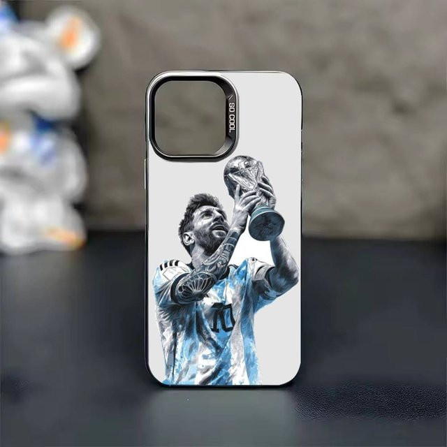 Handyhülle mit Fußball-Design Lionel Messi 10 für iPhone 17 16 15 14 13 12 11 Pro Max Plus in Silber Mattes Cover - Bild 1