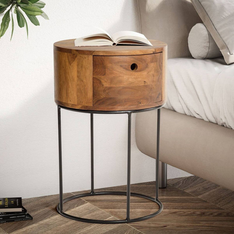 Wohnling Nachttisch aus Sheesham Holz in Braun und Schwarz im Industrial Design B/H/T: 40 x 60 x 40 cm - Bild 5