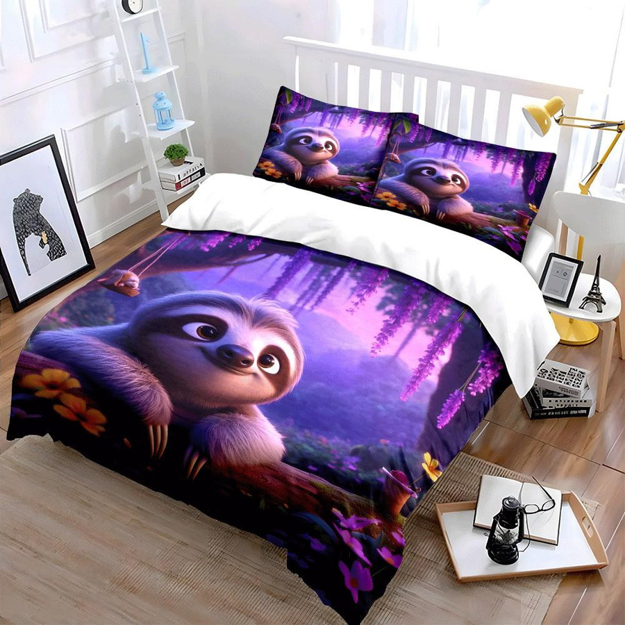 Dreiteiliges Bettwäsche-Set Natur-Flucht mit Faultier-Motiv für Kinder und Erwachsene, B/H: 135 x 200 cm - Bild 2
