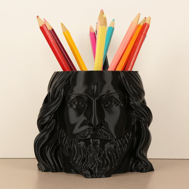Gotischer Jesus-Stifthalter in Kopfform aus Kunststoff, Schwarz - Bild 1
