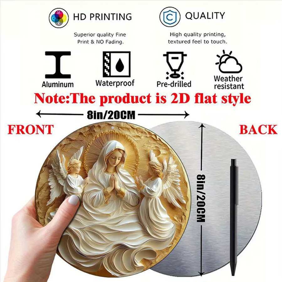 Rundes Aluminiumschild Potdemiel mit Jungfrau Maria Motiv im Retro-Stil, Durchmesser: 20 cm - Bild 2
