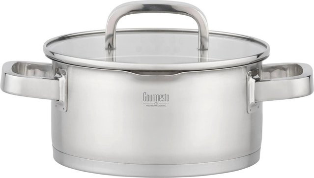 Gourmesto Silver Line Kochtopf aus Edelstahl in Silber mit Glasdeckel, Durchmesser: 20 cm - Bild 1