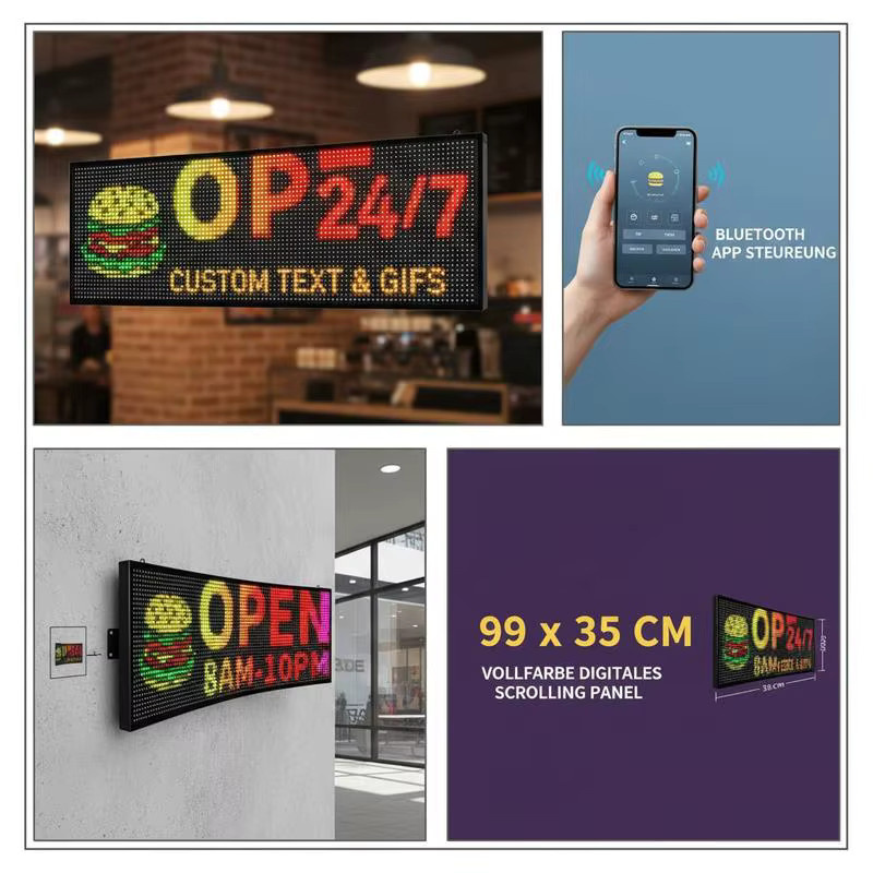 Programmierbares P10 LED-Laufschriftanzeige Display mit Bluetooth-App-Steuerung, vollfarbiges flexibles digitales Lauftext-Panel für Text, Muster und GIFs, Schwarz, B/H: 99 x 35 cm - Bild 4