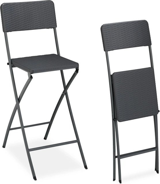 Relaxdays Barhocker 2er Set in Grau mit Rattanoptik aus Kunststoff und Stahl, klappbar, Höhe: 115 cm, Breite: 44 cm, Tiefe: 63 cm - Bild 1
