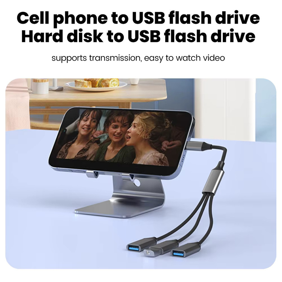 elough 3-in-1 USB-Splitterkabel Adapter in Silber mit USB-A und USB-C Anschlüssen für PC, Drucker und U-Disk - Bild 3