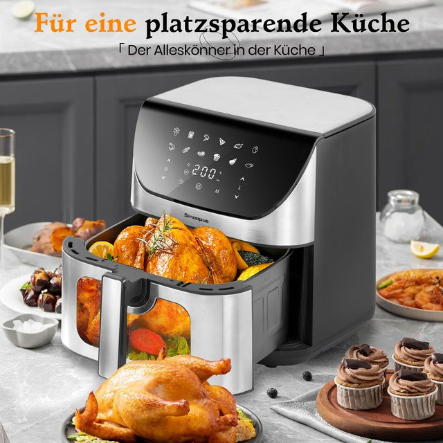 Sinaopus Heißluftfritteuse mit Sichtfenster und LED-Touch-Steuerung, Ölfreier Multifunktions-Kocher in Schwarz, 8,5 l - Bild 1