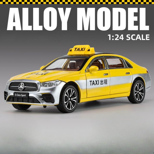 Fourall- Model Cars Benz E300L Taxi, Spielzeugauto, Gelb, Maßstab 1:24, mit Ton und Licht - Bild 1