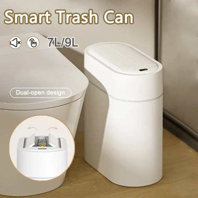JAH Smart Sensor Mülleimer mit Deckel und Wandmontage, Automatischer Induktionsmülltonne für Küche und Toilette, Weiß, Volumen: 7/9 l - Bild 1