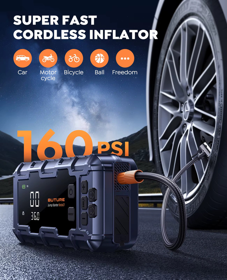 BUTURE 6000A Auto-Starthilfe Powerbank mit 45W PD-Schnellladefunktion, 26800mAh Kapazität und 160PSI Luftpumpe als Notfall-Booster und Startgerät - Bild 3