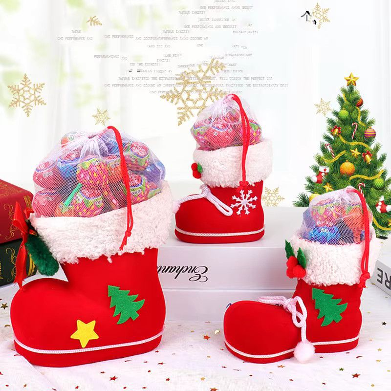 Atceawit Weihnachtsstiefel beflockter Stifthalter und Süßigkeiten-Tasche in Rot für Kinder - Bild 2