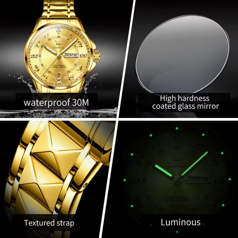 OLEVS Armbanduhr, Quarz, Edelstahl, Gold, Bicolor, Herren - Bild 6