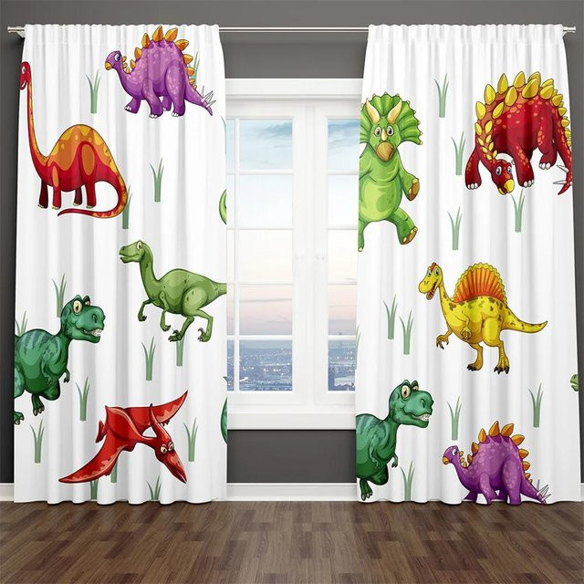 A Family Of Home Textiles Dinosaurier Vorhänge für Kinder, 2er-Set, halbtransparent, Mehrfarbig, B: 110 cm, H: 214 cm - Bild 1
