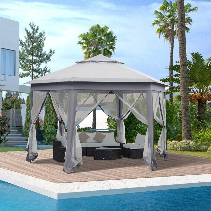 Outsunny Gartenpavillon aus Polyester und Metall in Grau B/T/H: 400 x 400 x 285 cm - Bild 2