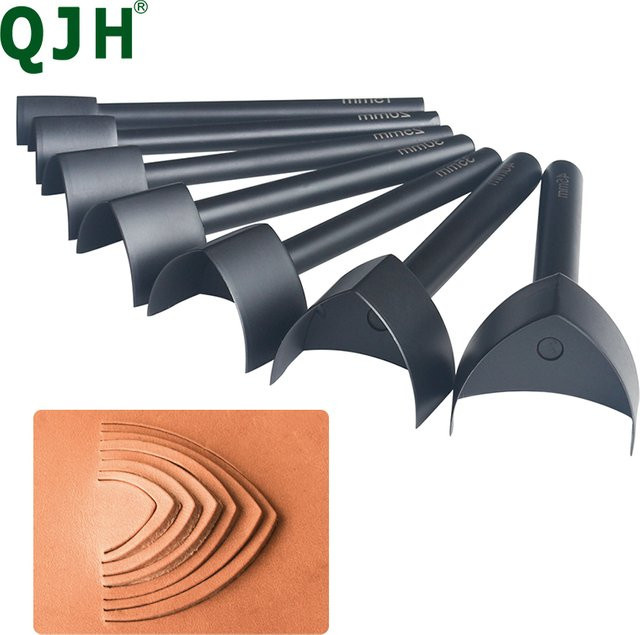 QJH Leder Bastelwerkzeuge Halbrund Stempel Set aus Metall in Schwarz, 7 Größen von 15 mm bis 45 mm für DIY Handarbeit und Gürtelschnitte - Bild 1