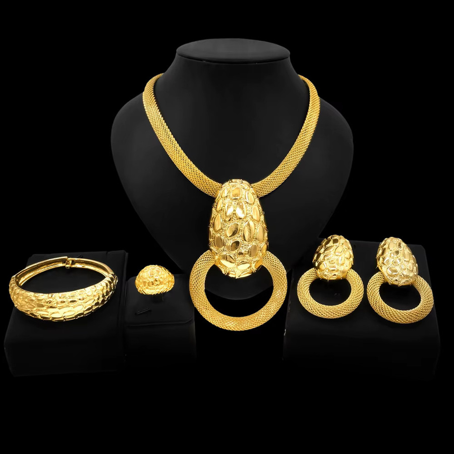 SYHOL Schmuckset, Ei-Anhänger, Halskette, Ohrringe, Gold, Damen, Hochzeit - Bild 3