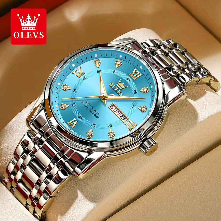 OLEVS Armbanduhr Quarz, Edelstahl, Blau, Herren - Bild 3