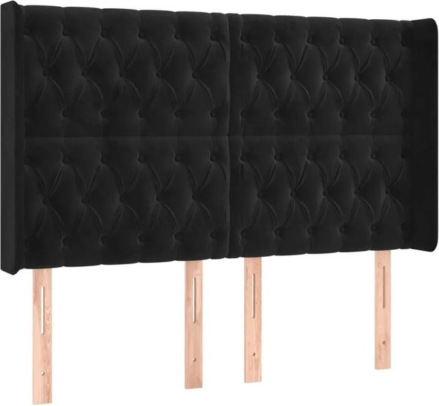 vidaXL LED Kopfteil in Schwarz aus Samt mit integrierter Beleuchtung und USB-Ladeanschluss, B: 147 cm, T: 16 cm, H: 118 cm bis 128 cm - Bild 1