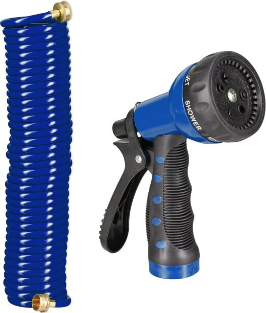 Relaxdays Wasserspiralschlauch mit Brause in Blau, 10 m Länge - Bild 1