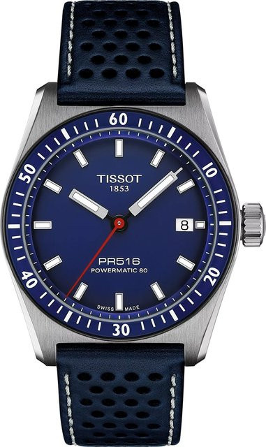 Tissot Herrenuhr PR516, Automatik, Edelstahl, 38 mm, Blau, Leder, 10 ATM - Bild 1