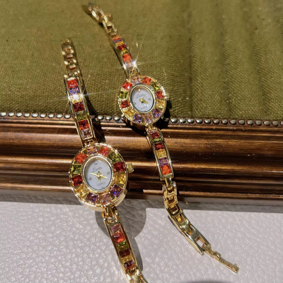 Uhrenarmband Edelstahl, Messing, Gold, Kristall, Damen - Bild 5