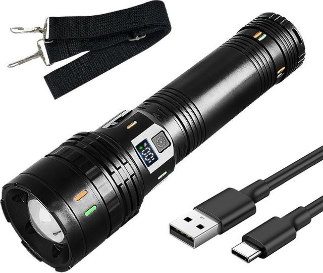 Pawell Hochleistungs-LED-Taschenlampe in Schwarz, wiederaufladbar und weitreichend - Bild 1