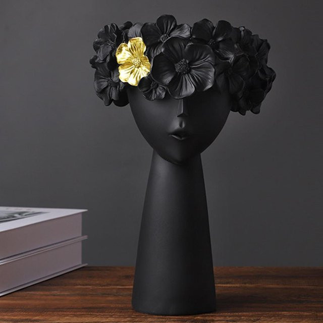 Moderne Vasenskulptur als dekorativer Blumentopf für den Tisch in Schwarz, Höhe: 27,0 cm, Breite: 17,0 cm, Tiefe: 17,0 cm - Bild 1